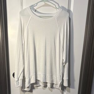 aerie White Waffle-Knit Long Sleeve Pullover